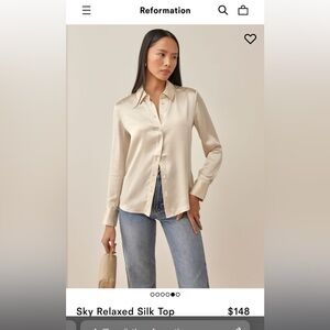 Reformation Sky Relaxed Silk Top - Ivory Size Small